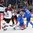 COLOGNE, GERMANY - MAY 9: Latvia's Kaspars Daugavins #16 celebrates after a third period goal by Andris Dzerins #25 (not shown) against Italy's Andreas Bernard #1 while Armin Helfer #26 looks on during preliminary round action at the 2017 IIHF Ice Hockey World Championship. (Photo by Andre Ringuette/HHOF-IIHF Images)

